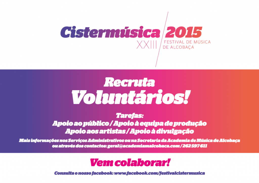 Cistermúsica 2015 recruta voluntários!